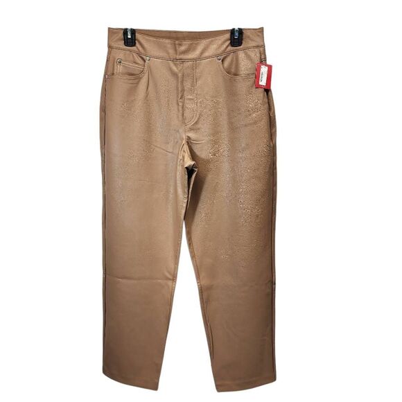 Spanx Faux Leather Slim Straight Pants Toffee Tan Size Large NWT Compression - Picture 1 of 8